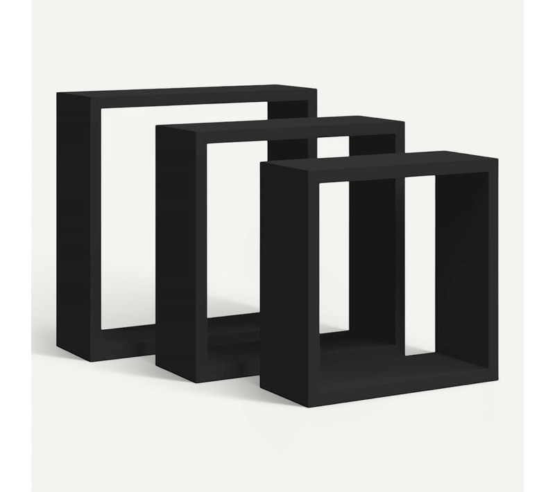 étagères Murales Sous Forme De Cube 3 Pièces Noir Mdf