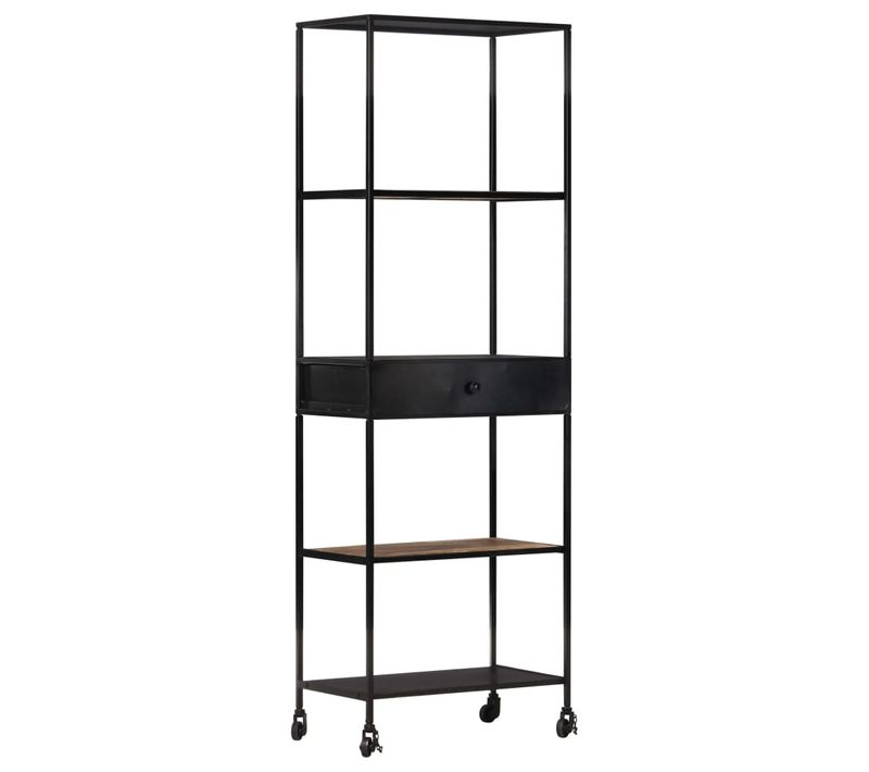 Bibliothèque 60x35x180 Cm Bois De Manguier Brut Et Fer