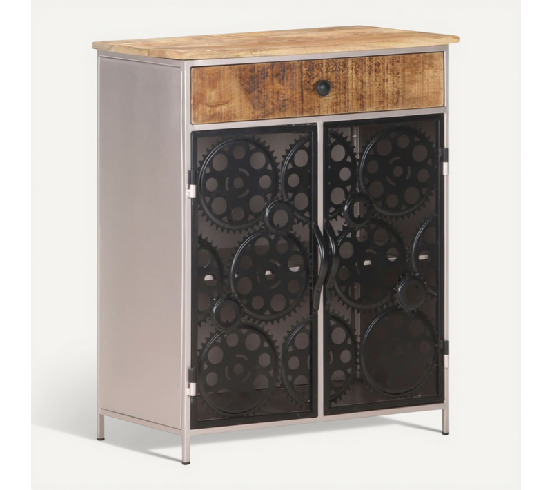 Buffet 60x35x75 Cm Bois De Manguier Brut Et Fer