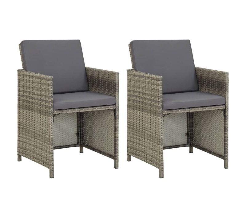 Chaises De Jardin 2 PCs Avec Coussins Résine Tressée Gris
