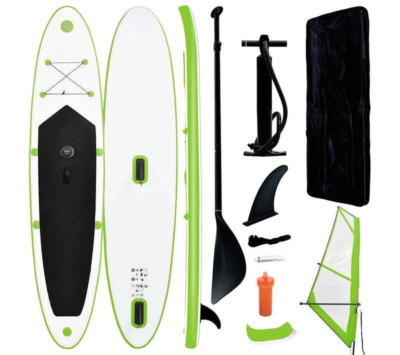 Ensemble De Planche Sup Gonflable Avec Voile Vert Et Blanc