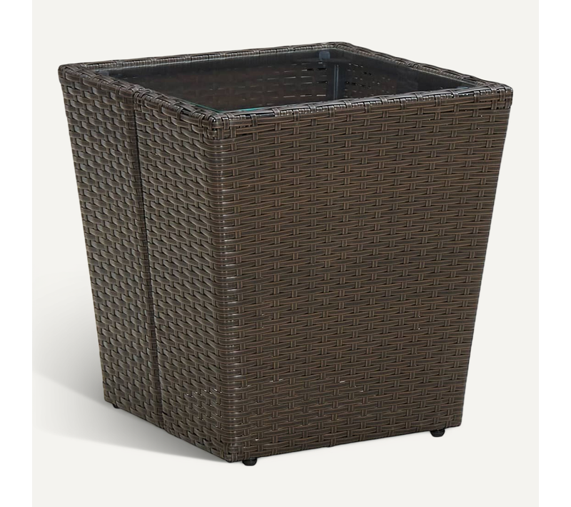 Table À Thé Marron 41,5x41,5x44 Cm Résine Tressée Verre Trempé
