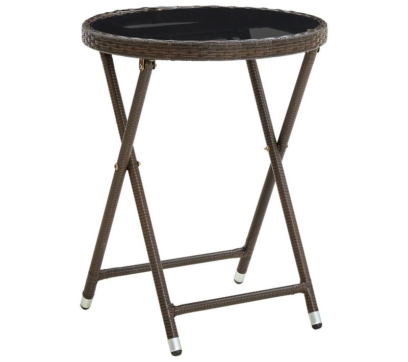 Table à Thé Marron 60 Cm Résine Tressée Et Verre Trempé