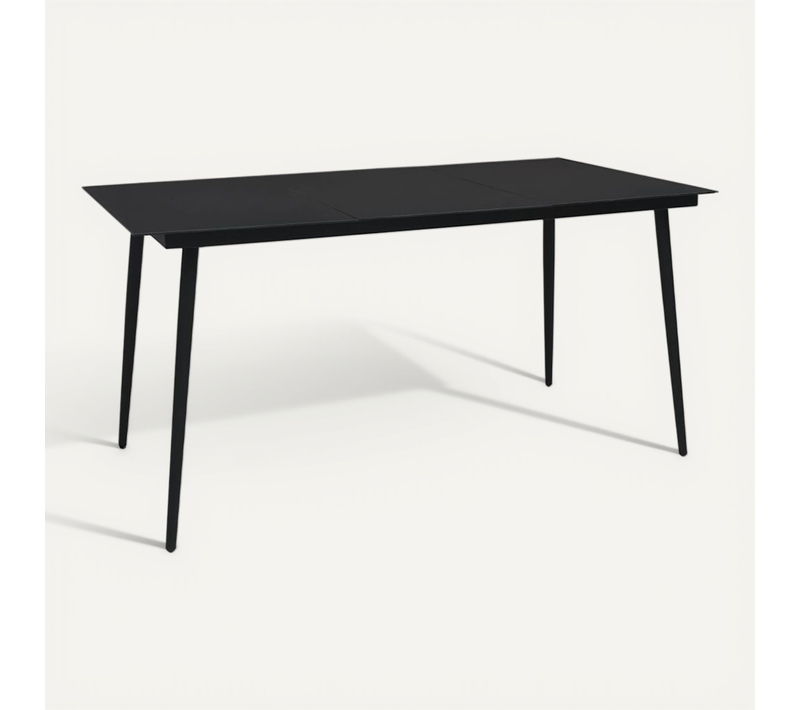 Table À Dîner De Jardin Noir 150x80x74 Cm Acier Et Verre