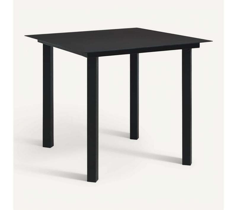 Table À Dîner De Jardin Noir 80x80x74 Cm Acier Et Verre