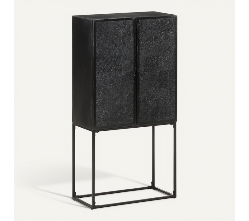 Buffet Noir 60x30x120 Cm Bois Massif D'acacia Et De Manguier