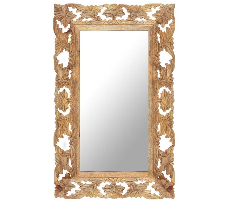Miroir Sculpté À La Main Marron 80x50cm Bois De Manguier Massif