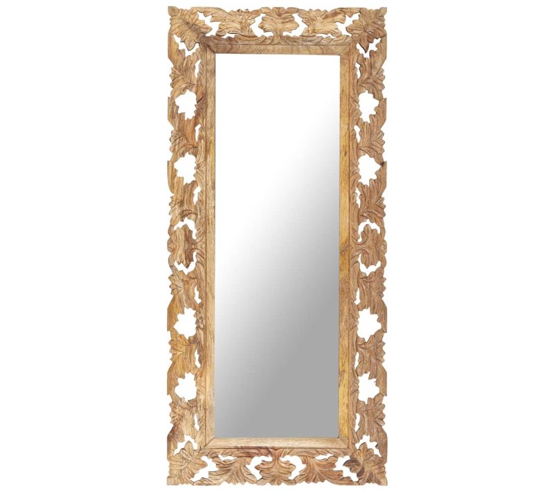 Miroir Sculpté À La Main Marron 110x50 Cm Bois De Manguier
