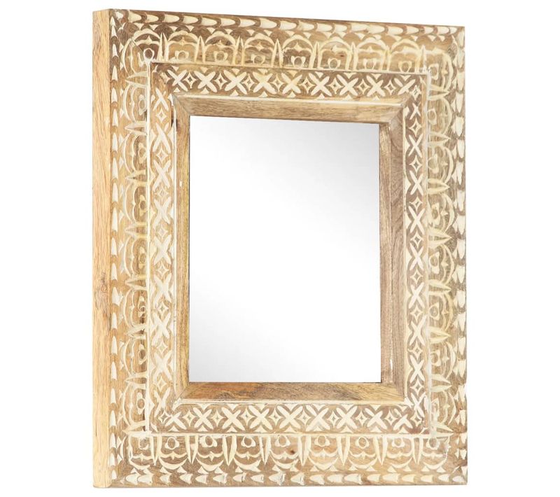 Miroir Sculpté à La Main 50x50x2,6 Cm Bois De Manguier Solide