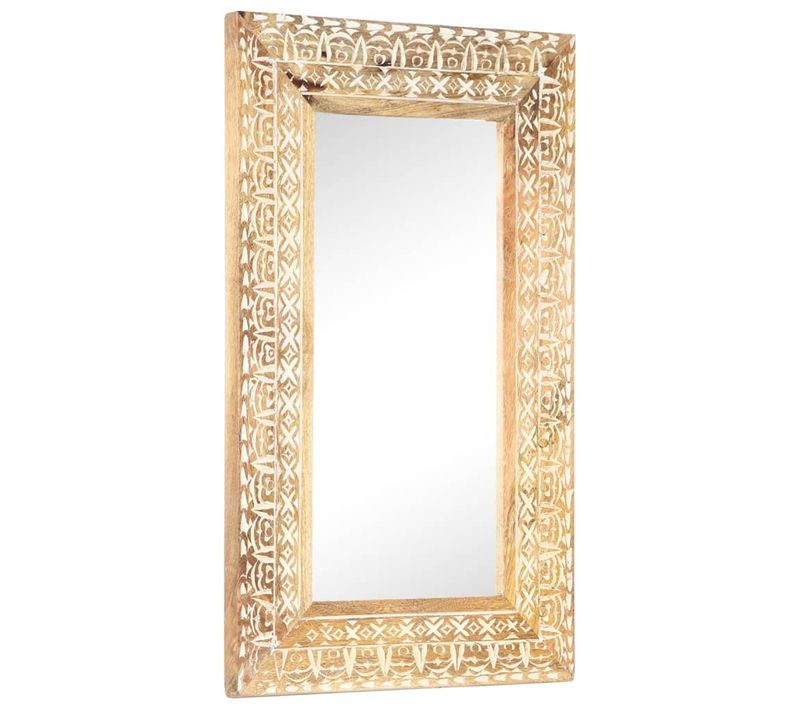 Miroir Sculpté À La Main 80x50x2,6 Cm Bois De Manguier Solide