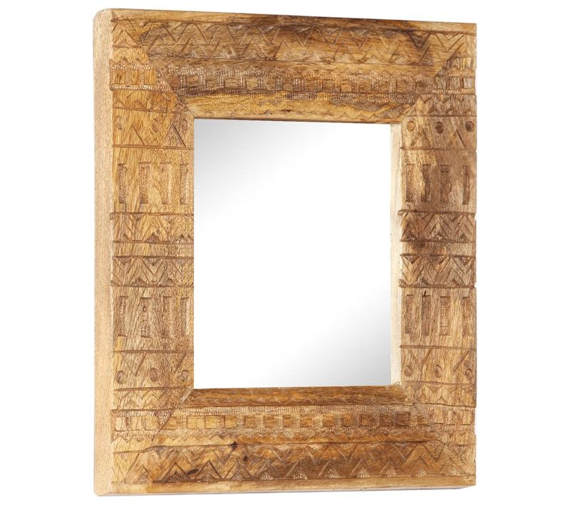 Miroir Sculpté à La Main 50x50x2,5 Cm Bois De Manguier Solide