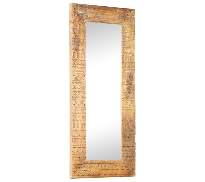 Miroir Sculpté À La Main 110x50x2,5 Cm Bois De Manguier Solide