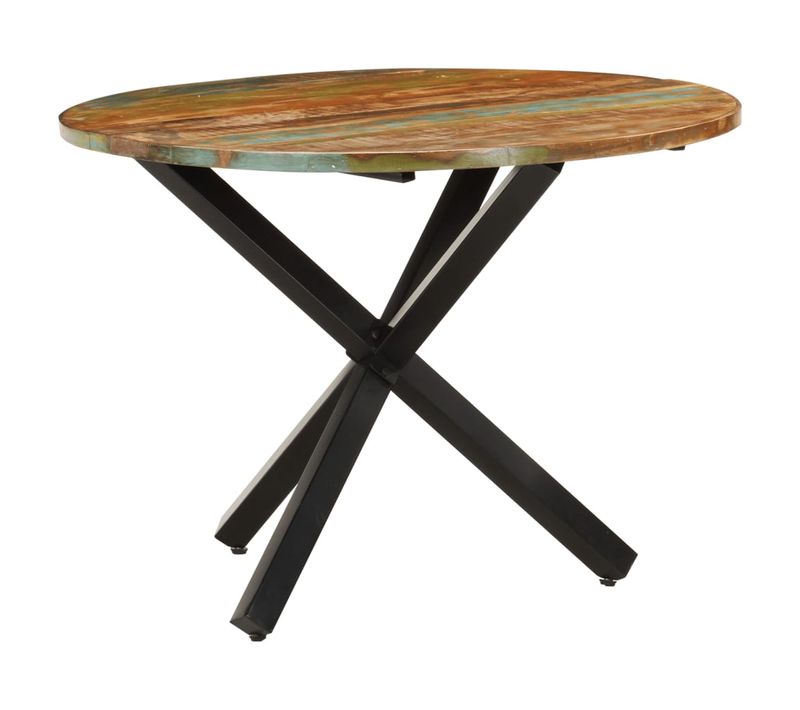 Table À Dîner Ronde 100x100x75 Cm Bois De Récupération Massif