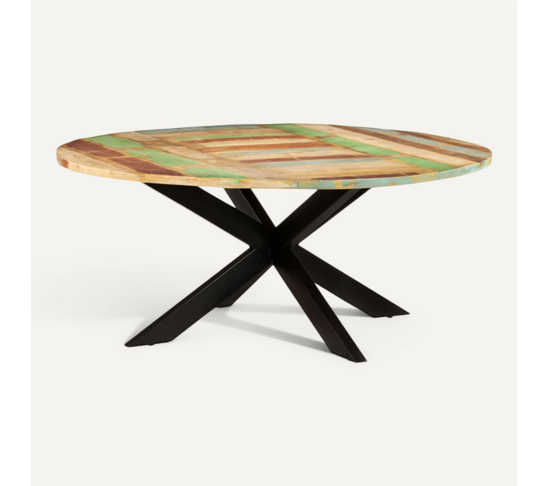 Table À Manger Ronde 175x75 Cm Bois De Récupération Massif