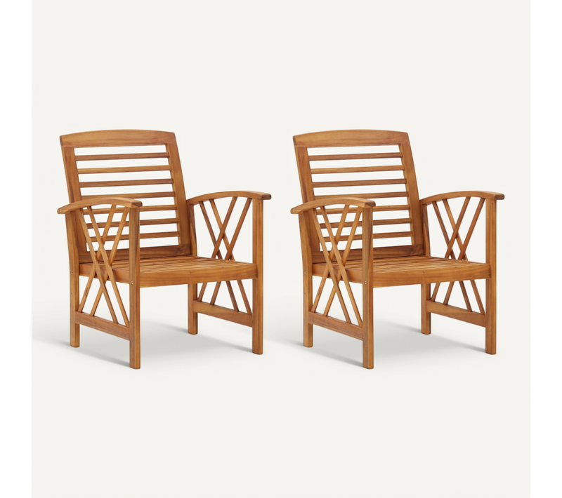Vidaxl Chaises De Jardin Lot De 2 Bois D'acacia Massif Sièges Meubles Patio Terrasse Extérieur