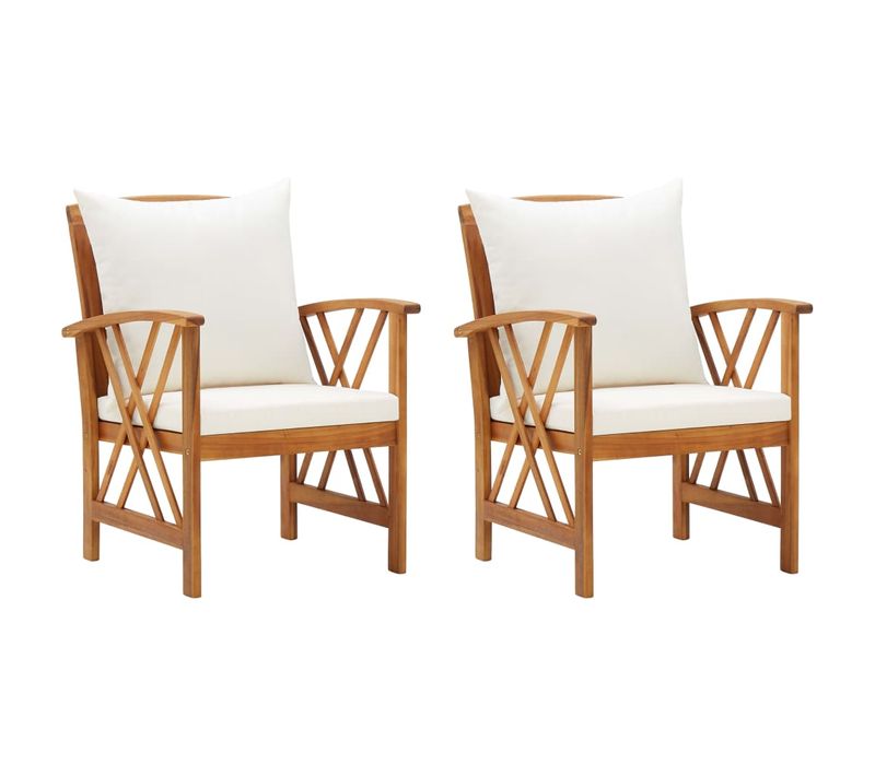 Vidaxl Chaises De Jardin Lot De 2 Avec Coussins Bois D'acacia Massif Sièges Patio Terrasse Extérieur