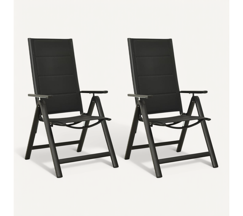 Chaises Pliables De Jardin Lot De 2 Textilène Et Aluminium Noir