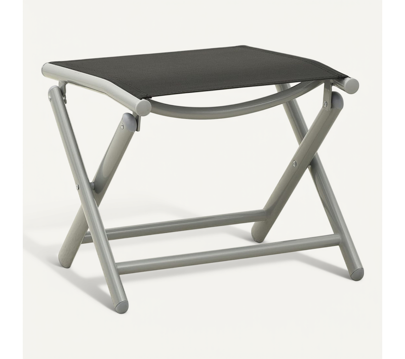 Repose-pied Pliable Noir Et Argenté Textilène Et Aluminium