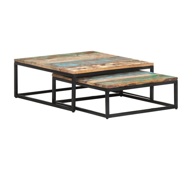 Tables Basses Gigognes 2 PCs Bois De Récupération Massif