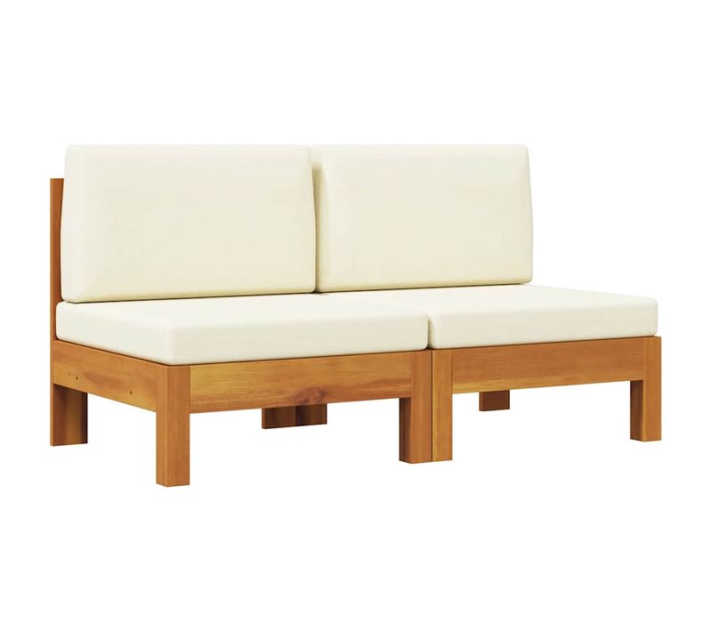 Vidaxl Canapés Centraux 2 Pièces Avec Coussins Blanc Crème Acacia Solide Meuble De Terrasse Jardin