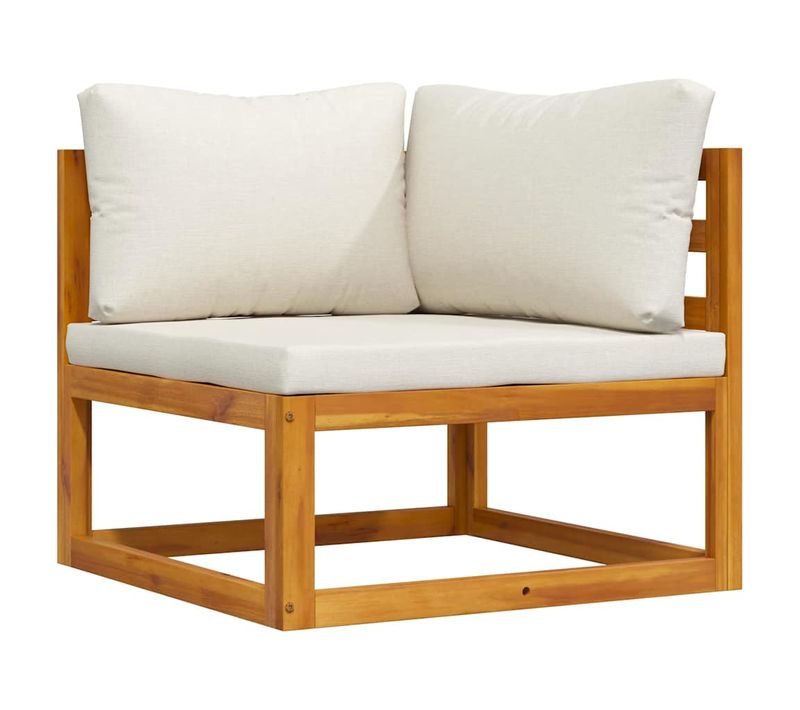 Canapé D'angle Sectionnel Et Coussin Blanc Crème Bois D'acacia