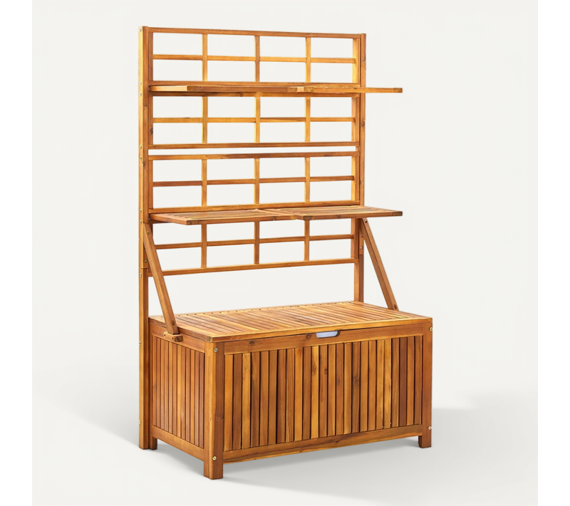 Boîte De Rangement Avec Treillis 99x55x160cm Bois Acacia Solide étagères Ajustables