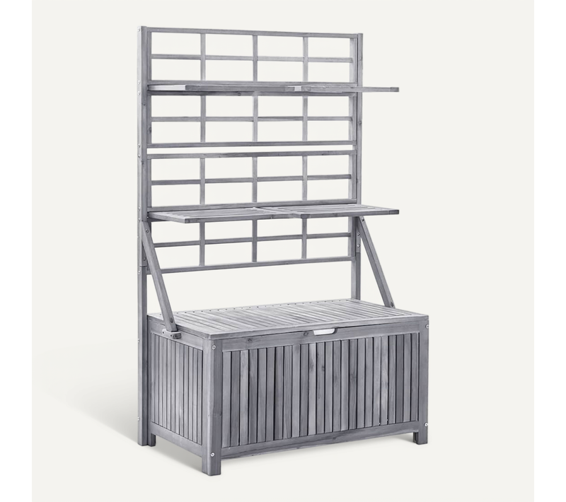 Boîte De Rangement Avec Treillis Gris 99x55x160cm Acacia Solide étagères Ajustables