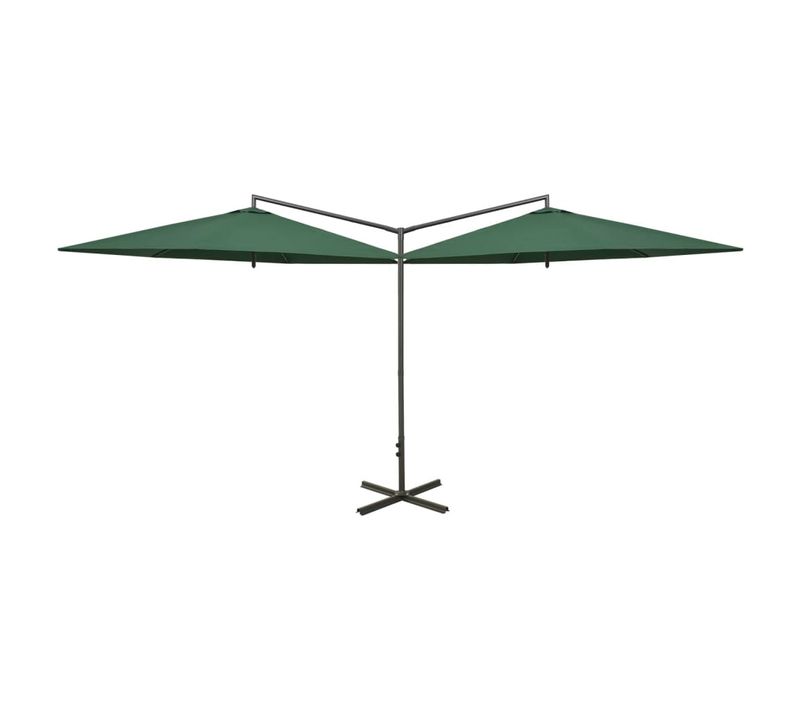 Parasol De Jardin Double Avec Mât En Acier Vert 600 Cm