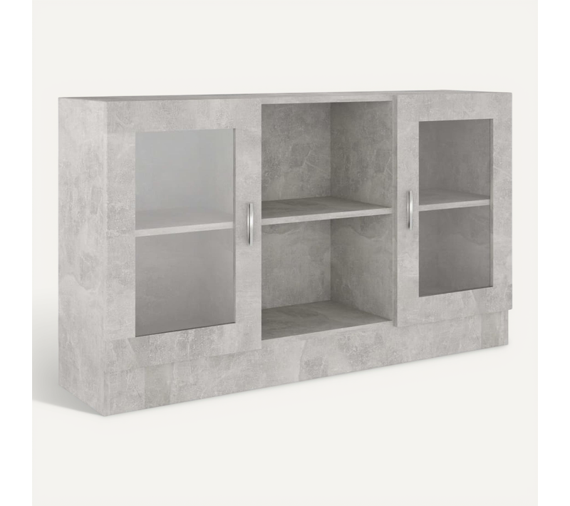 Armoire À Vitrine Gris Béton 120x30,5x70 Cm Bois Contreplaqué