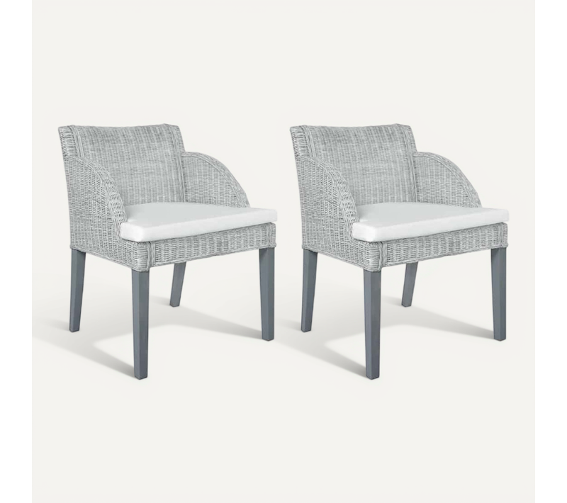 Chaises à Manger Avec Coussins Lot De 2 Gris Rotin Naturel
