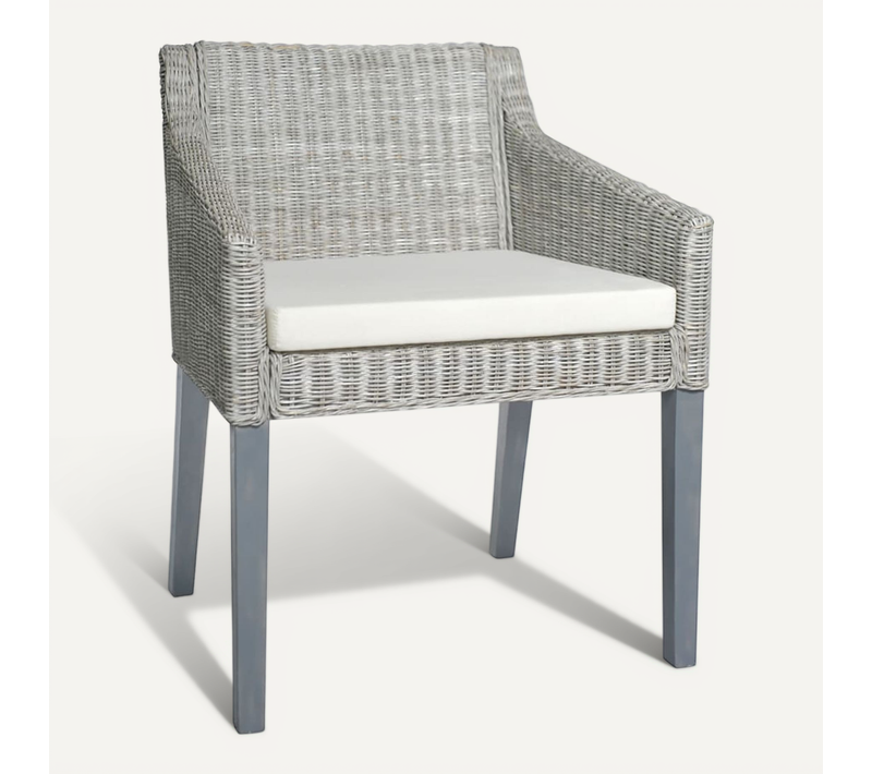Chaise À Manger Avec Coussin Gris Rotin Naturel