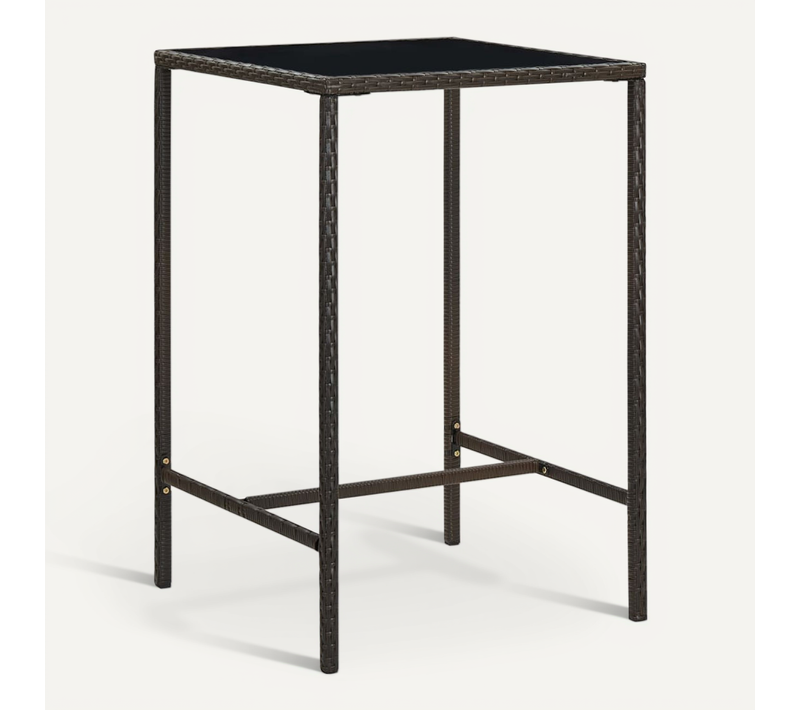 Table De Bar De Jardin Marron 70x70x110 Cm Résine Tressée Verre