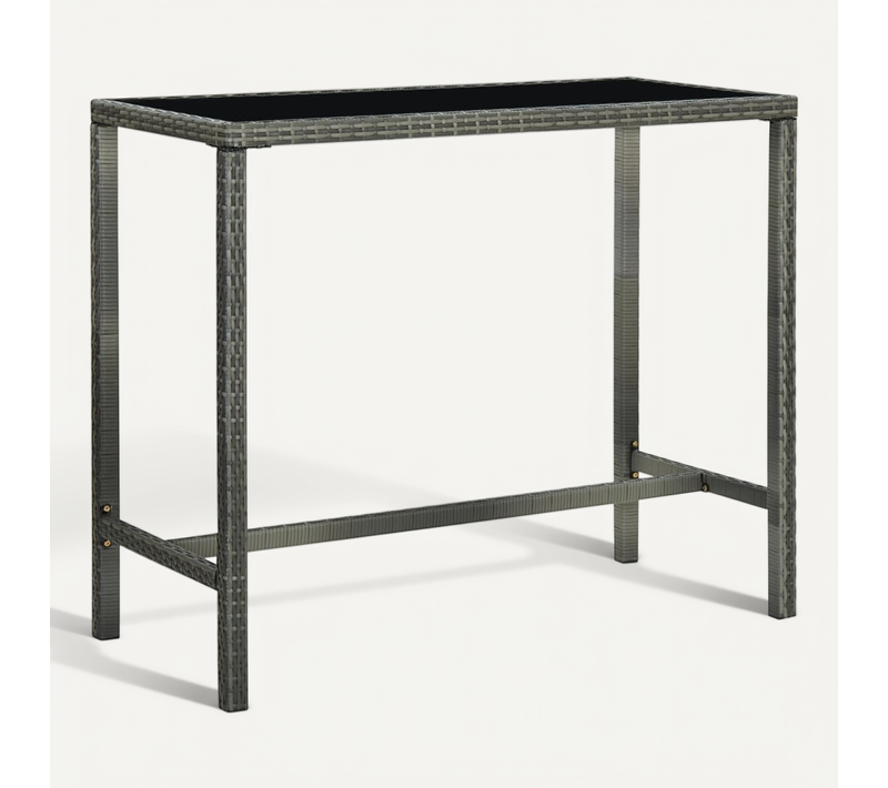 Table Bar De Jardin Gris 130x60x110 Cm Résine Tressée Et Verre