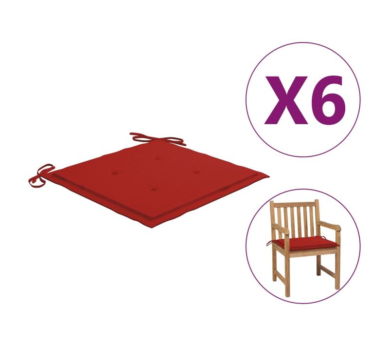 Coussins De Chaise De Jardin 6 PCs Rouge 50x50x3cm Tissu Oxford