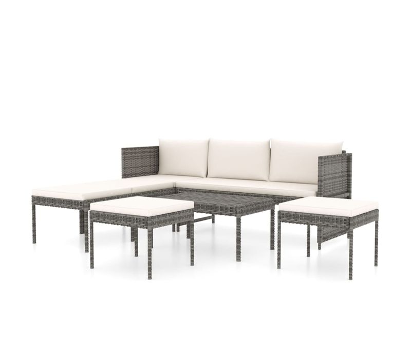 Salon De Jardin 6 Pièces Avec Coussins Résine Tressée Gris