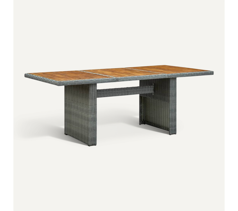 Table De Jardin Gris Clair Résine Tressée Et Bois D'acacia
