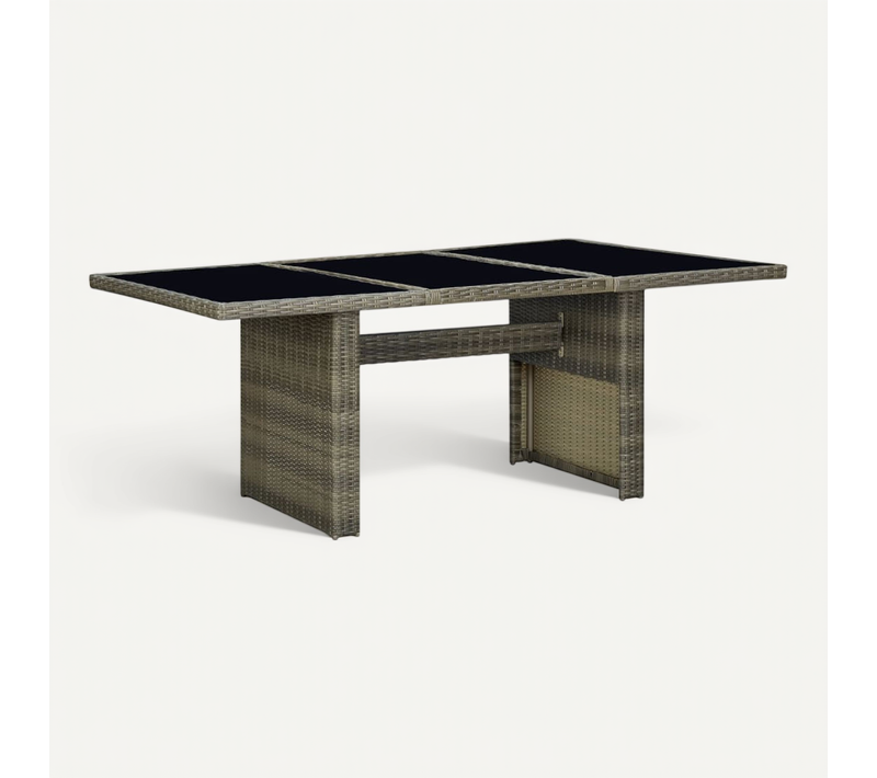 Table De Jardin Marron Résine Tressée Et Verre Trempé