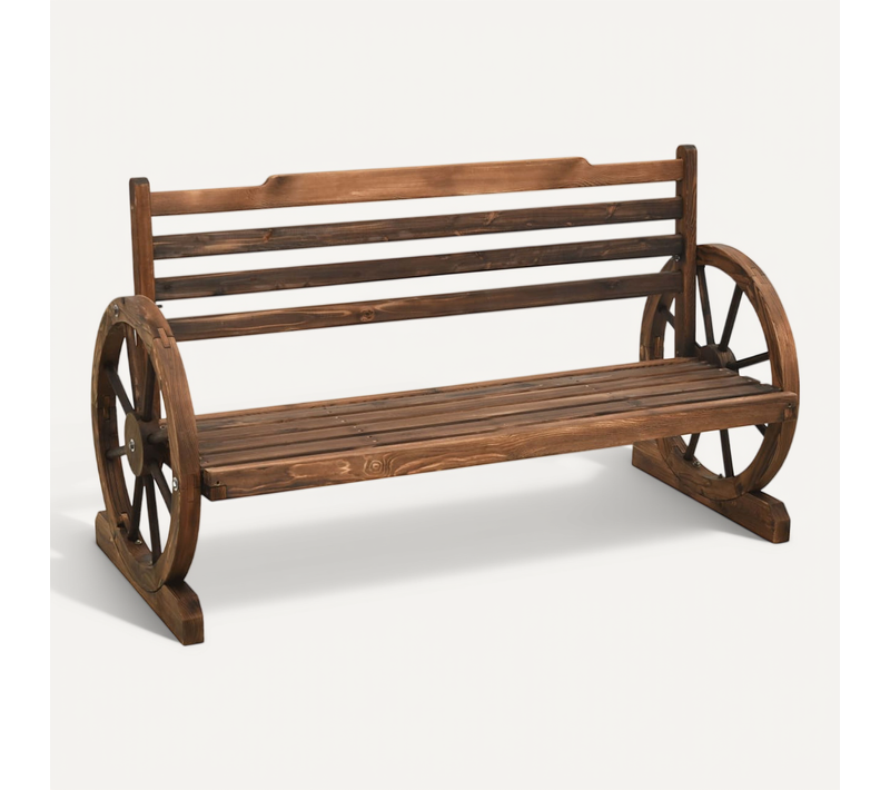 Banc De Jardin 112 Cm Bois De Sapin Massif Incrustations Décoratives