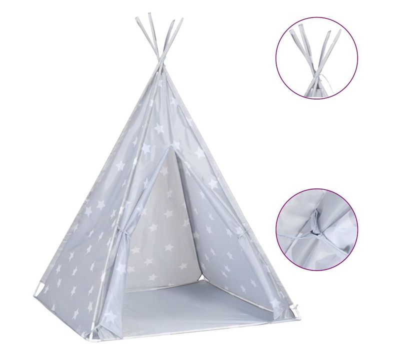 Tente Tipi Pour Enfants Avec Sac Polyester Gris 115x115x160 Cm