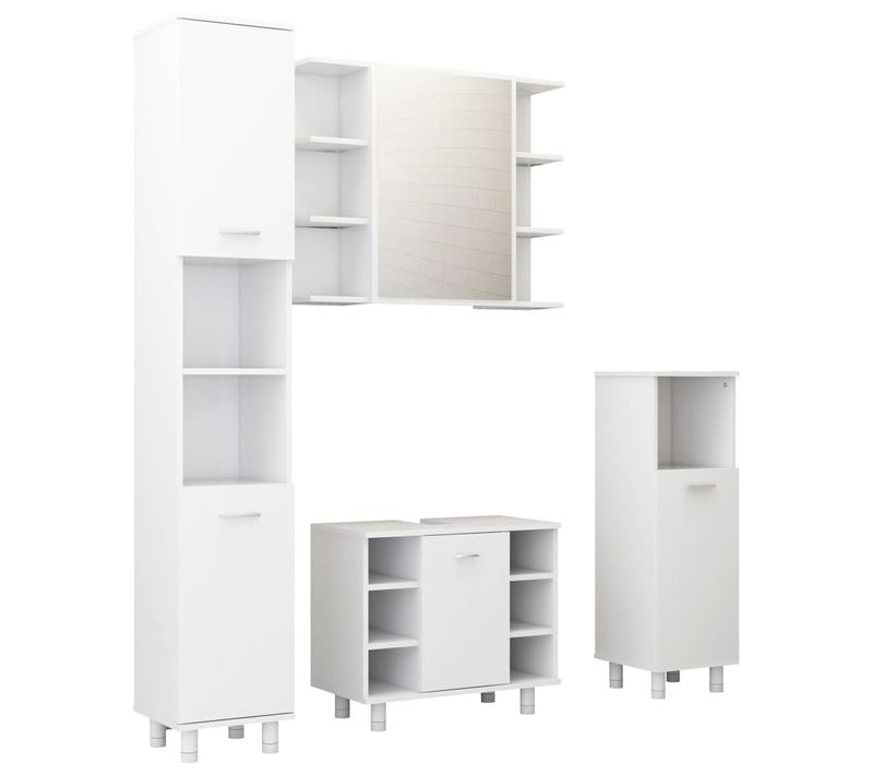 Ensemble De Meubles De Salle De Bain 4pcs Blanc Bois Ingénierie