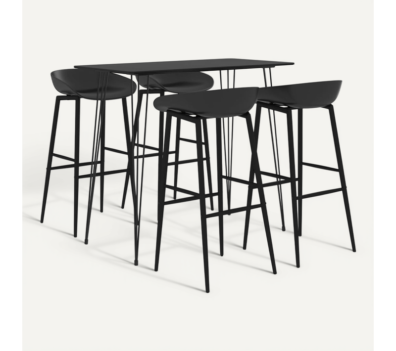 Ensemble de Bar Moderne 5 Pièces Noir en MDF et Métal