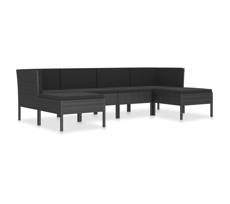 Salon De Jardin 6 Pièces Avec Coussins Résine Tressée Noir Modulaire