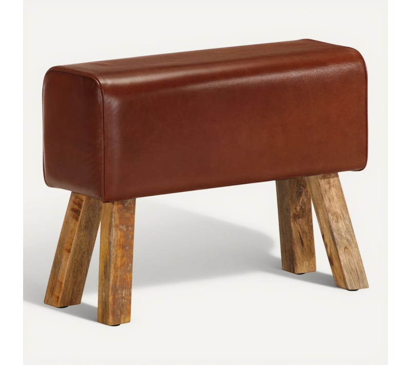 Banc Saut De Cheval 58 Cm Marron Cuir Véritable Et Manguier