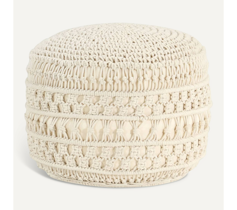 Pouf Fait À La Main En Macramé 45x30 Cm Coton