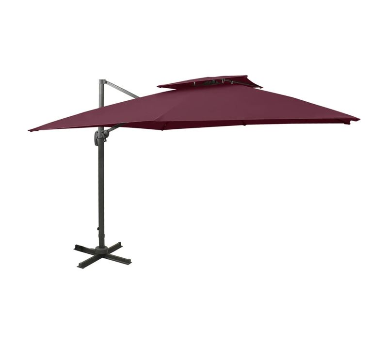Parasol Déporté à Double Toit 300x300 Cm Rouge Bordeaux