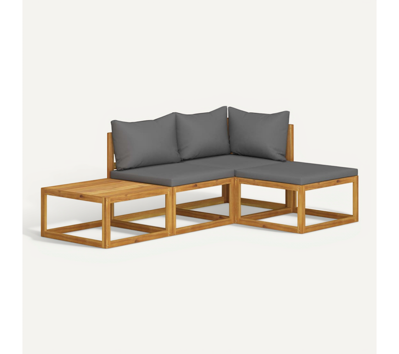 Salon De Jardin 4 Pièces Avec Coussin Bois D'acacia Solide Modulaire