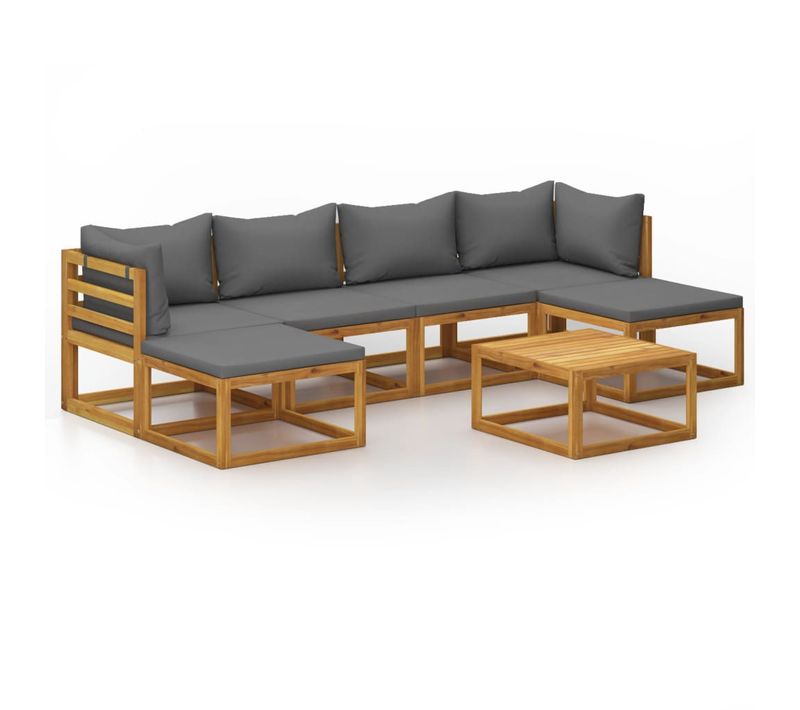 Salon De Jardin 7 Pièces Avec Coussin Bois D'acacia Solide