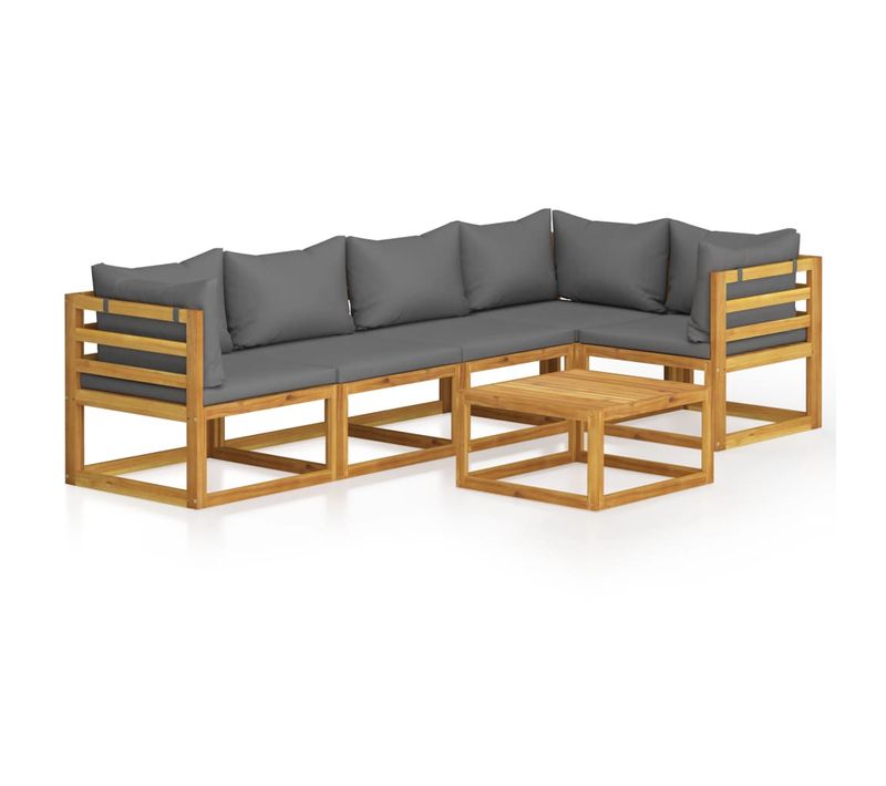 Salon De Jardin 6 Pièces Avec Coussins Bois D'acacia Solide
