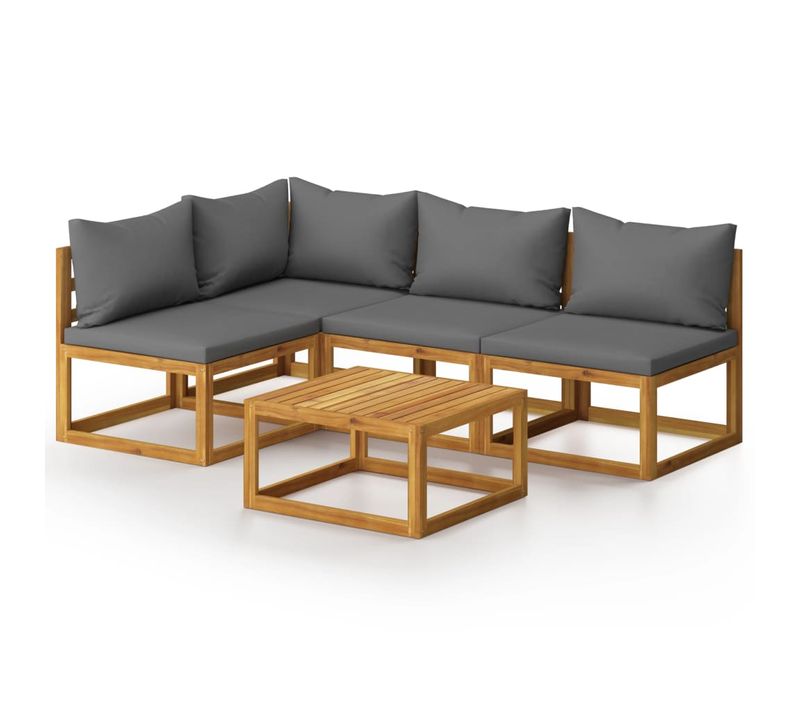 Salon De Jardin 5 Pièces Avec Coussin Bois D'acacia Solide