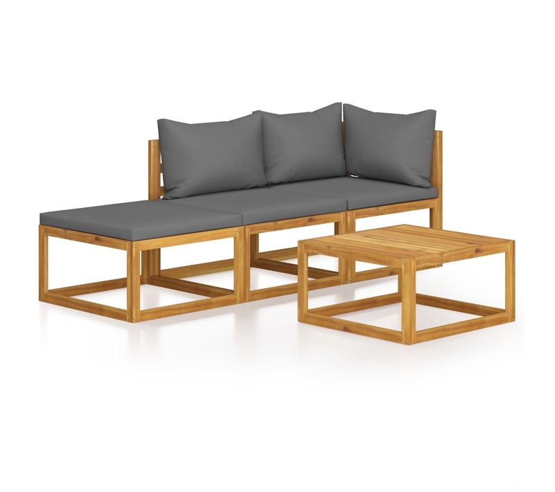 Salon De Jardin 4 Pièces Avec Coussin Bois D'acacia Solide